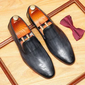 2025 British loafers men's summer breathable leather business dinner clothes men's shoes one pedal pointed engraved beanie leather shoes