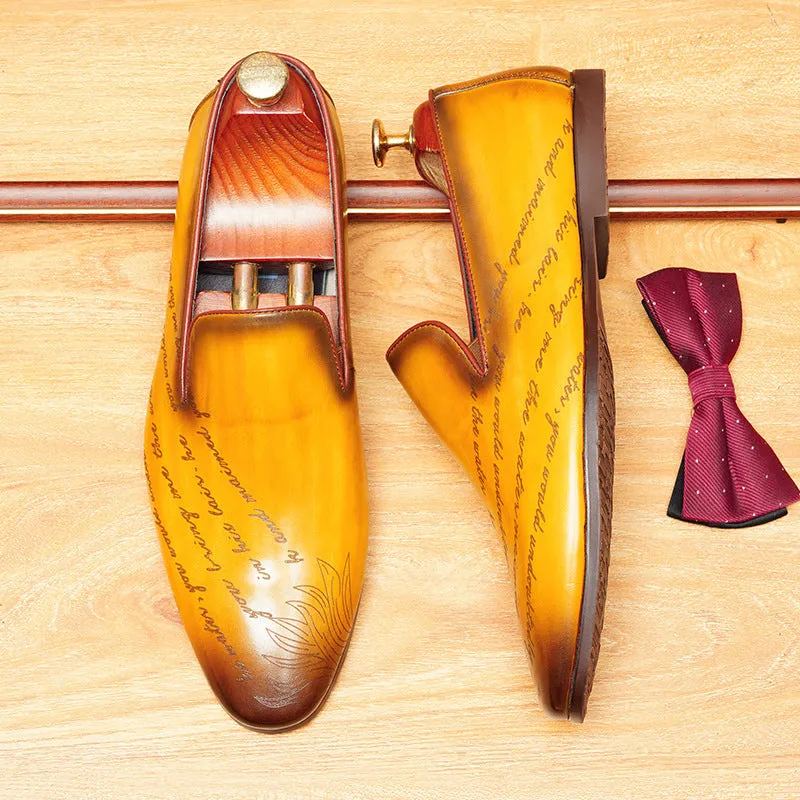 2025 British loafers men's summer breathable leather business dinner clothes men's shoes one pedal pointed engraved beanie leather shoes