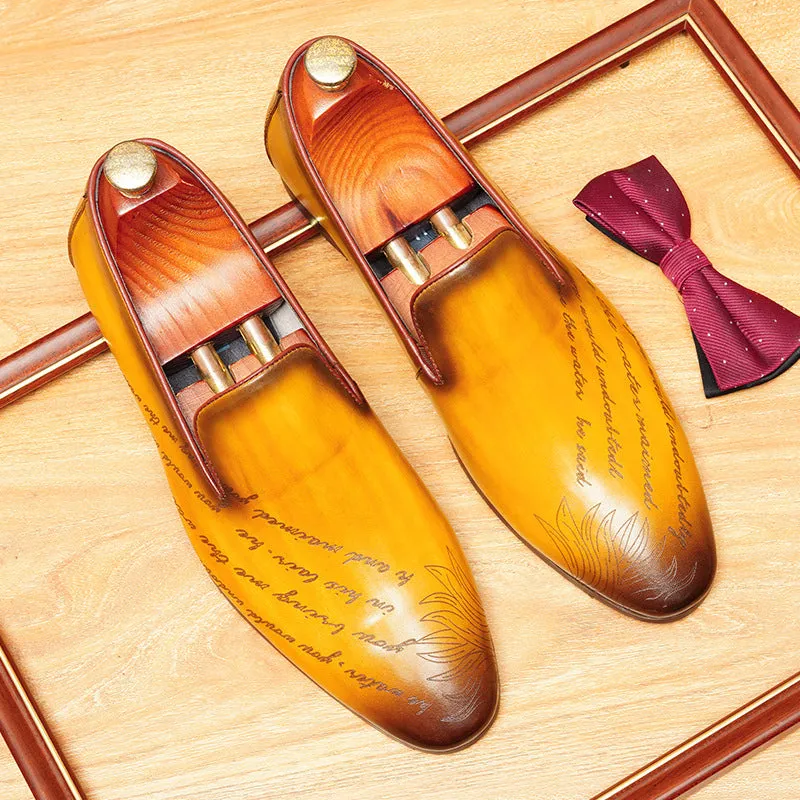 2025 British loafers men's summer breathable leather business dinner clothes men's shoes one pedal pointed engraved beanie leather shoes