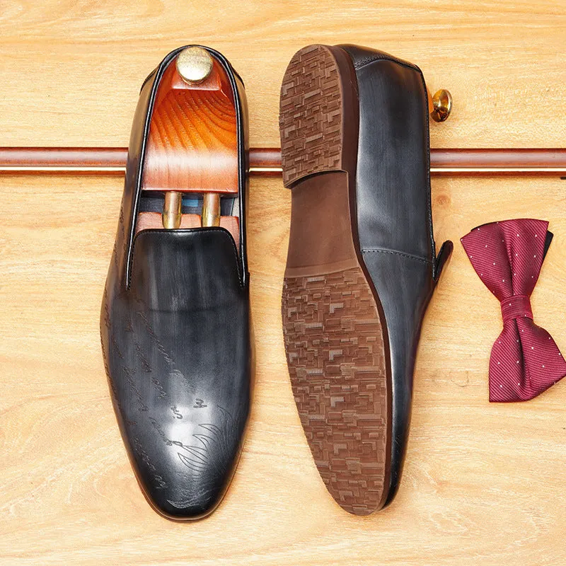 2025 British loafers men's summer breathable leather business dinner clothes men's shoes one pedal pointed engraved beanie leather shoes