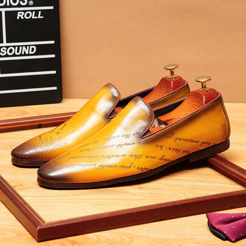 2025 British loafers men's summer breathable leather business dinner clothes men's shoes one pedal pointed engraved beanie leather shoes