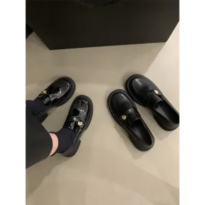 2025  British style small leather shoes high sense small fragrant style gold coin plush shoes thick heel single shoes platform loafers women's winter