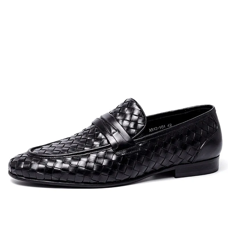 2025 Douyin Hot Sale Business Dress Leather Shoes Men's Woven Men's Shoes Trend Low Heel Sleeve British Breathable Round Head Loafers