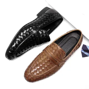 2025 Douyin Hot Sale Business Dress Leather Shoes Men's Woven Men's Shoes Trend Low Heel Sleeve British Breathable Round Head Loafers