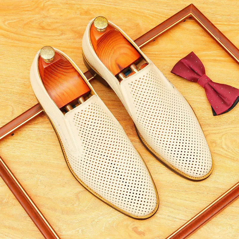 2025 Hollow leather shoes men's leather foot cover dress business first layer cowhide one pedal loafers breathable men's shoes wholesale