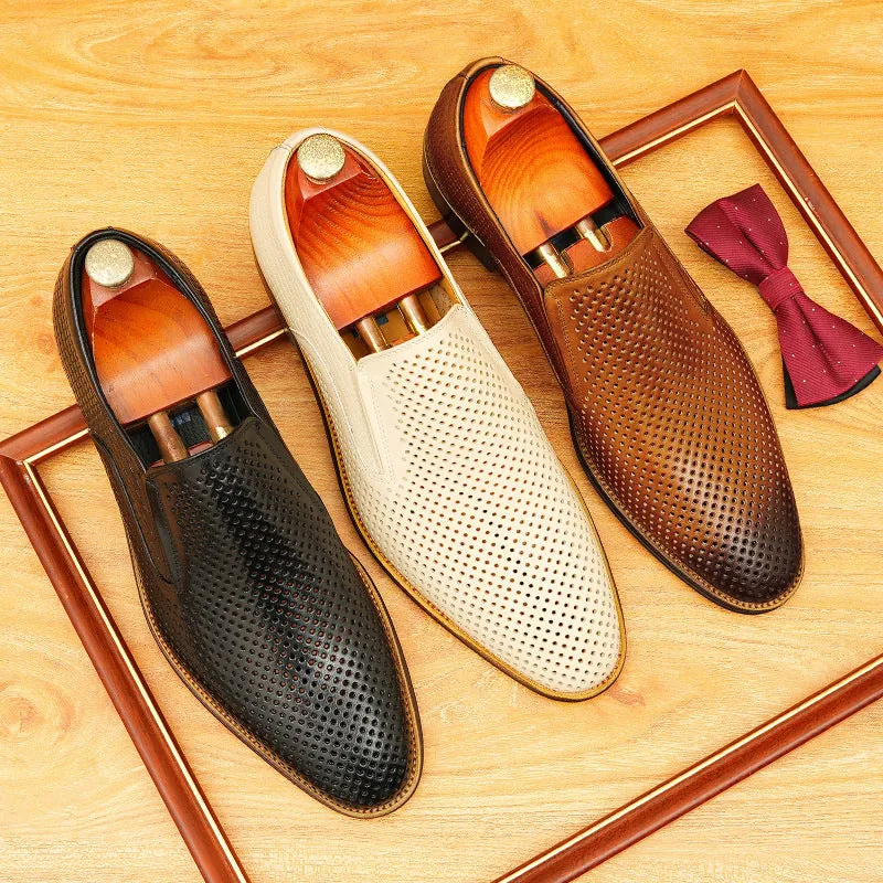 2025 Hollow leather shoes men's leather foot cover dress business first layer cowhide one pedal loafers breathable men's shoes wholesale