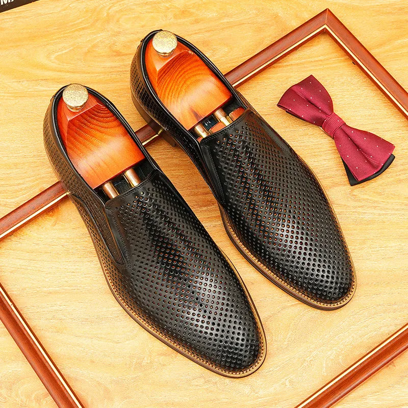 2025 Hollow leather shoes men's leather foot cover dress business first layer cowhide one pedal loafers breathable men's shoes wholesale