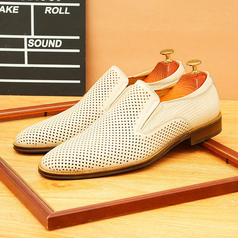 2025 Hollow leather shoes men's leather foot cover dress business first layer cowhide one pedal loafers breathable men's shoes wholesale