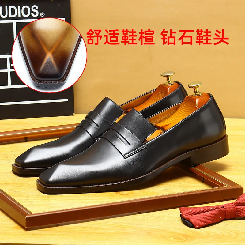 2025 Hot trade explosion Diamond stone retro casual leather shoes all cowhide men's business British style one-pedal loafers
