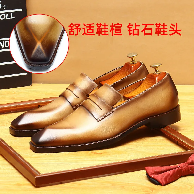 2025 Hot trade explosion Diamond stone retro casual leather shoes all cowhide men's business British style one-pedal loafers