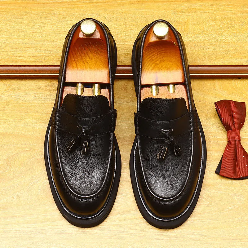 2025 Tassel platform heightening casual leather shoes men's British round head leather men's shoes business dress wedding loafers