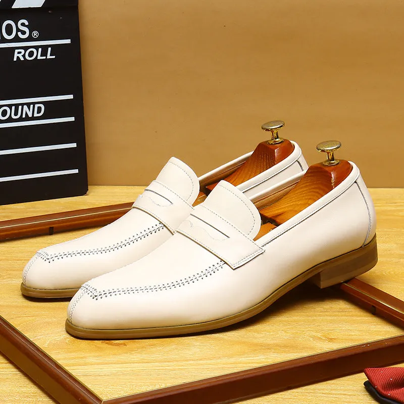 2025 Xiaohongshu hot push beige men's casual leather shoes cover feet and pedal British style pointed wedding loafers