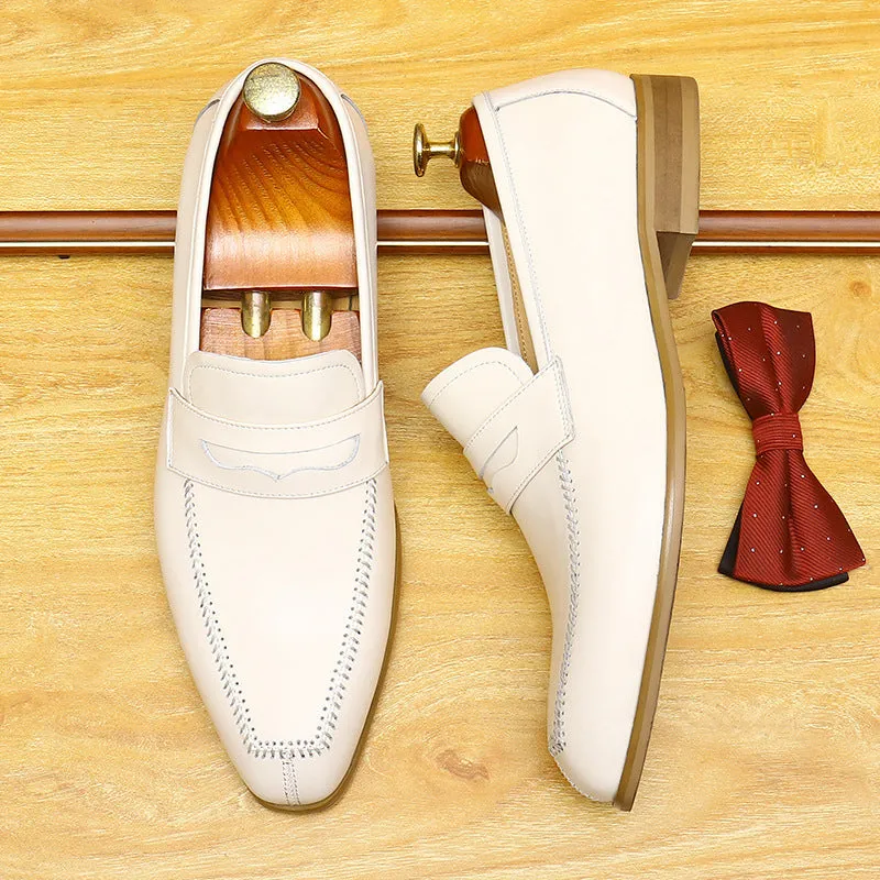 2025 Xiaohongshu hot push beige men's casual leather shoes cover feet and pedal British style pointed wedding loafers