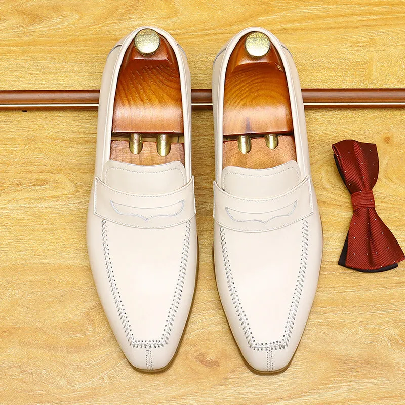 2025 Xiaohongshu hot push beige men's casual leather shoes cover feet and pedal British style pointed wedding loafers