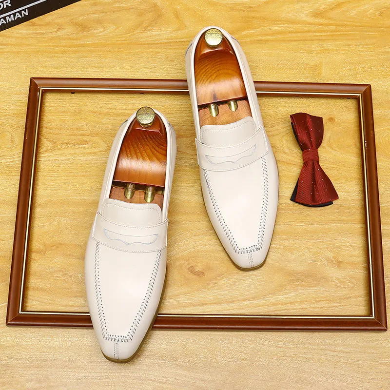 2025 Xiaohongshu hot push beige men's casual leather shoes cover feet and pedal British style pointed wedding loafers