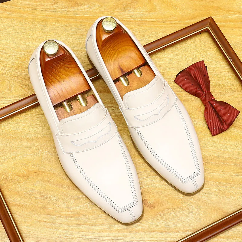 2025 Xiaohongshu hot push beige men's casual leather shoes cover feet and pedal British style pointed wedding loafers