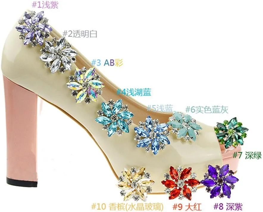 2X 10 Color Snowflake Flower Rhinestone Acrylic Crystal Wedding Bridal Party Shoe Clips Jewelry 3.2cm