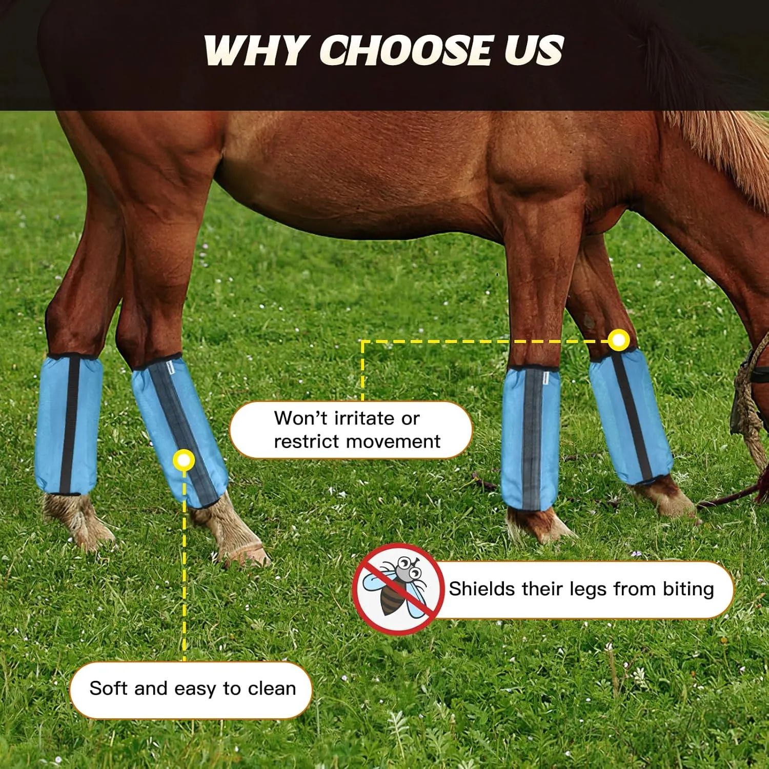 4PCS Fly Boots for Horses, Non-Slip Breathable Horse Fly Boots,Comfy Mesh Horse Fly Leggings Prevents Flies and Mosquitoes from Biting (Blue)