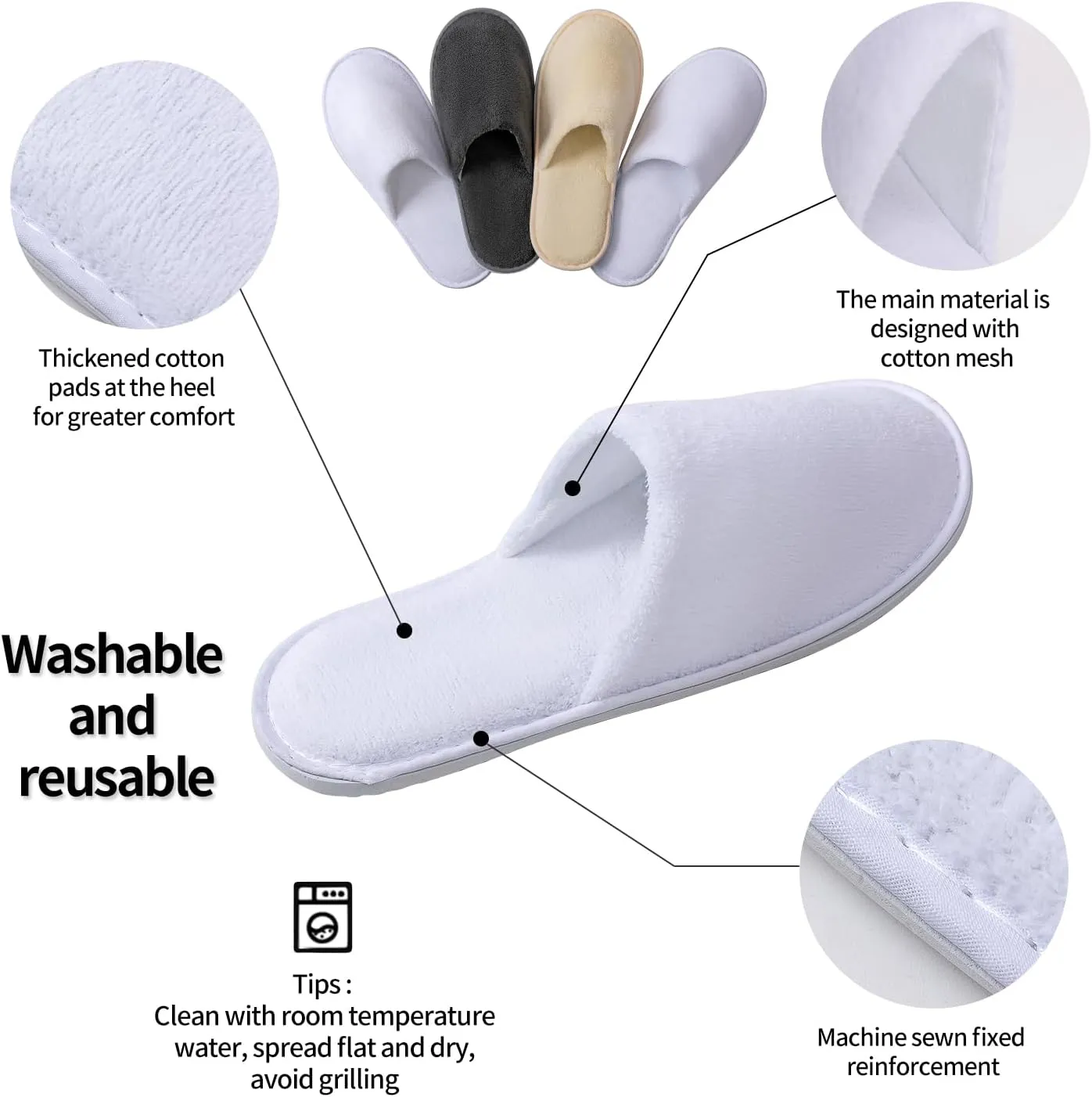 6-9 Pairs Spa Slippers, Non Slip Disposable Slippers For Guest, Washable Reusable, Which Can Be Used As Women Men, House, Indoor, Bathroom, Bedroom, Hotel, Bride Slippers