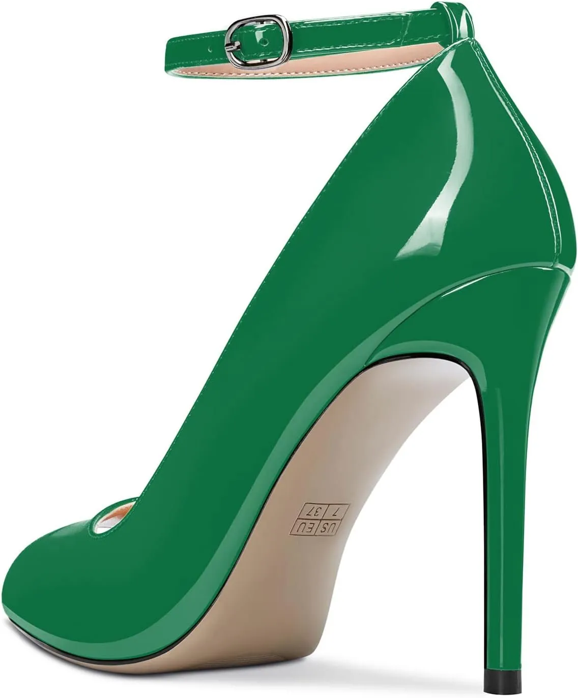 Aachcol Women Ankle Strap Pumps Stiletto High Heel Peep Open Round Toe 4 Inches