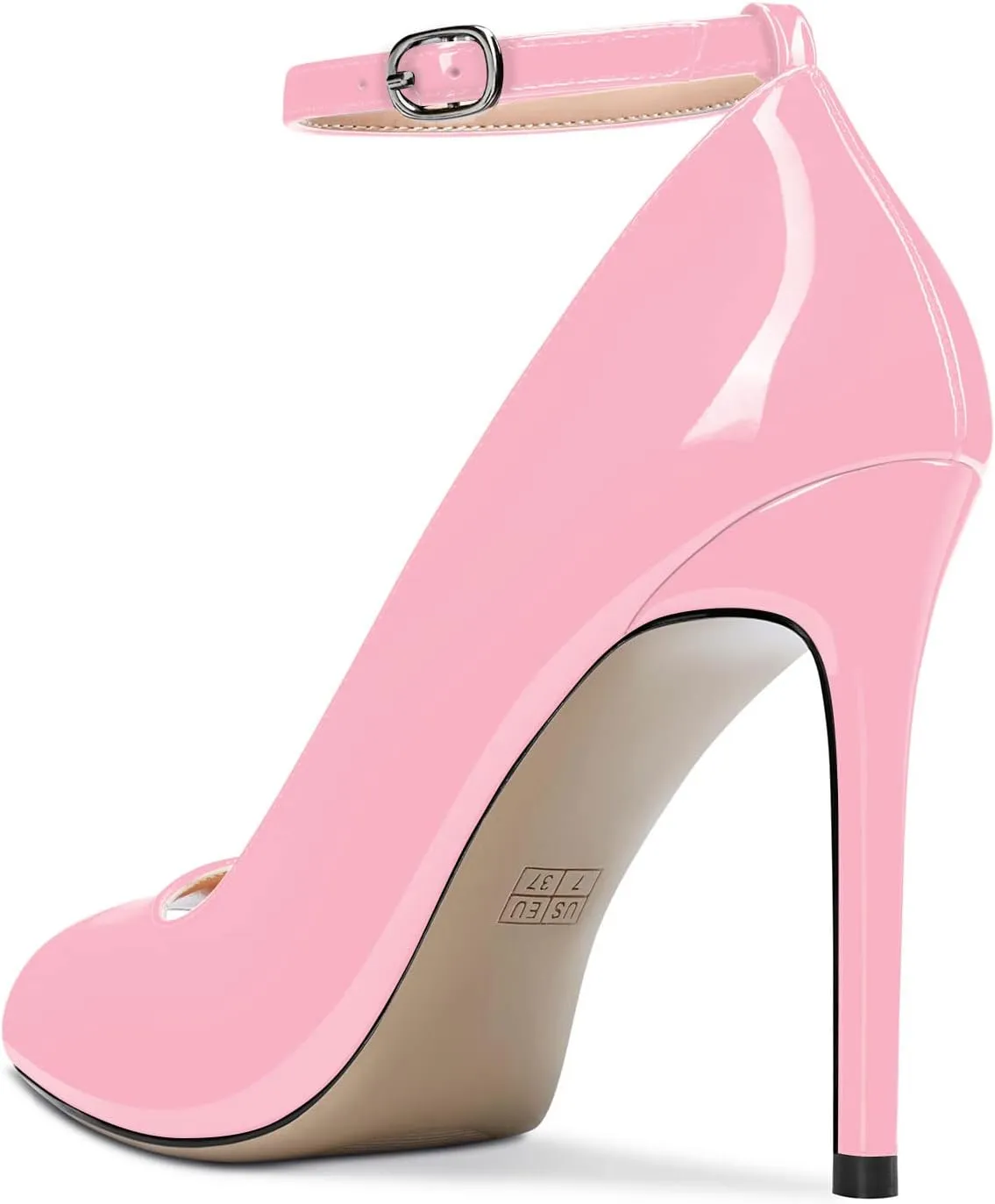 Aachcol Women Ankle Strap Pumps Stiletto High Heel Peep Open Round Toe 4 Inches