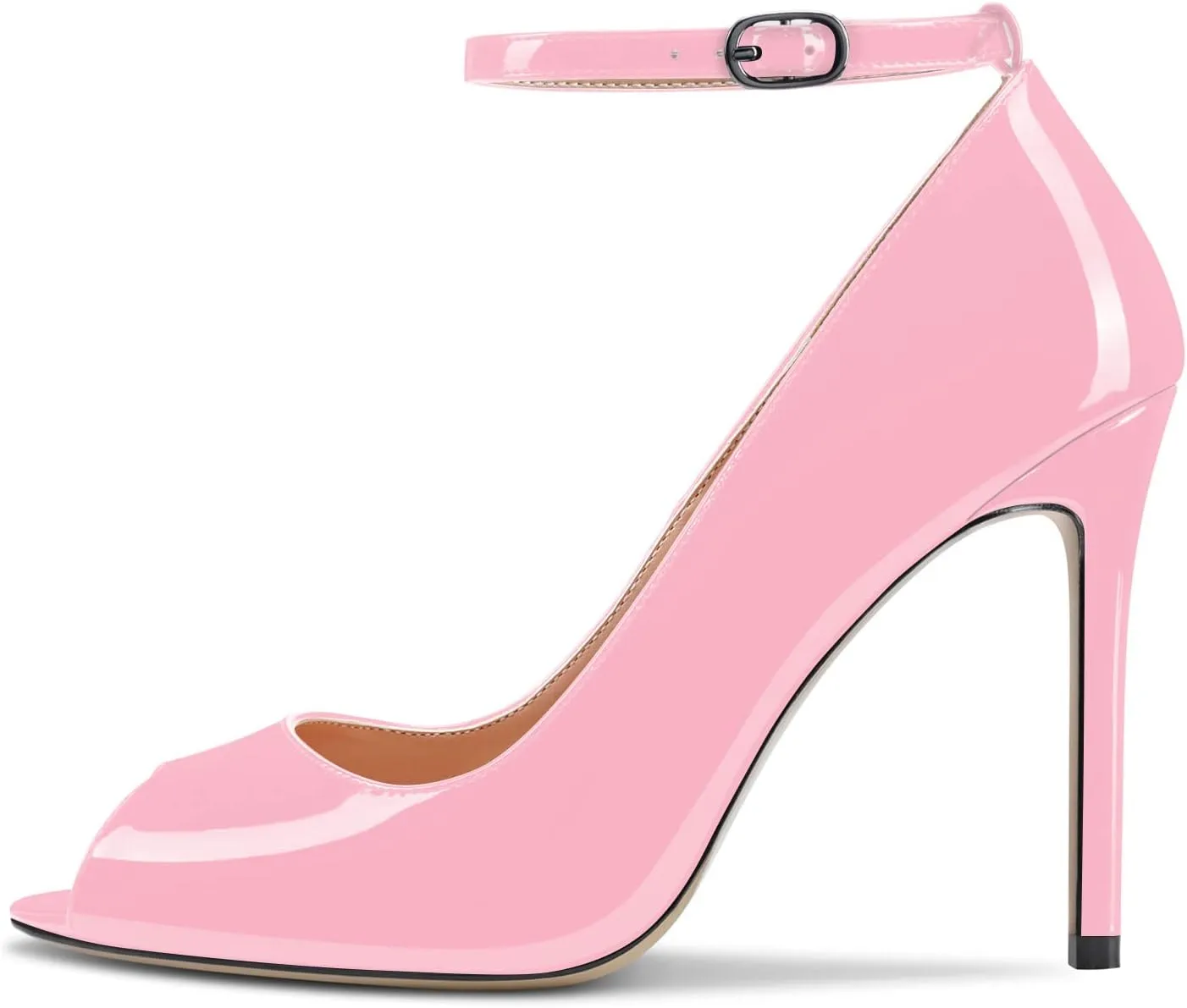 Aachcol Women Ankle Strap Pumps Stiletto High Heel Peep Open Round Toe 4 Inches