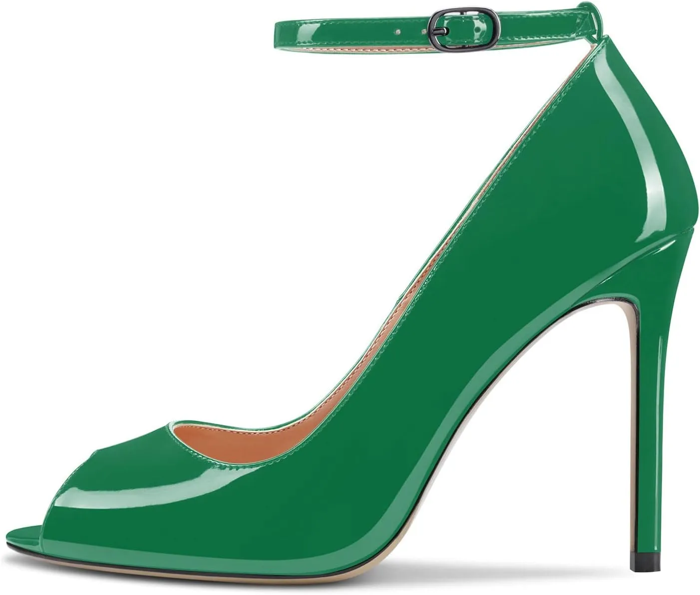 Aachcol Women Ankle Strap Pumps Stiletto High Heel Peep Open Round Toe 4 Inches