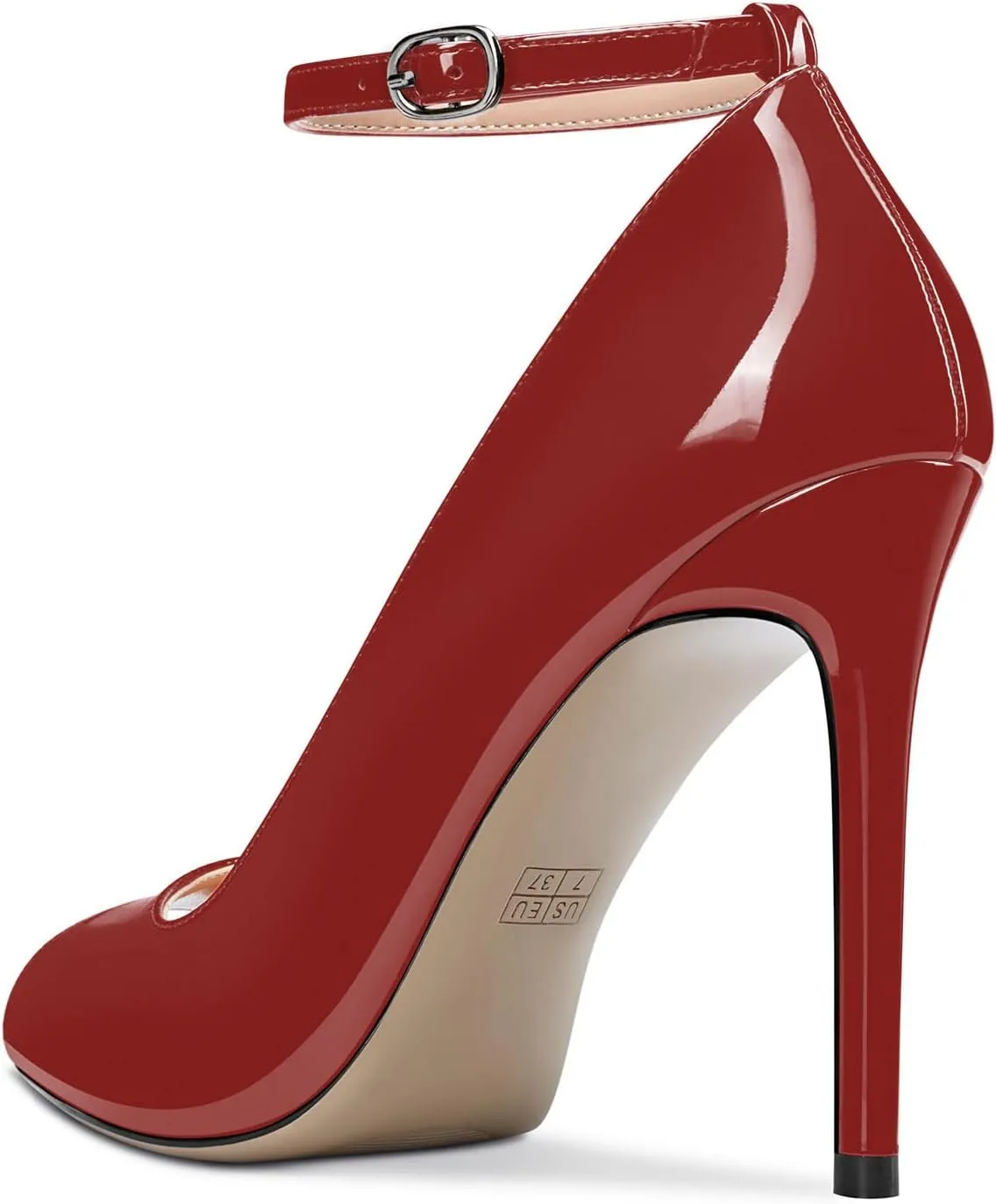 Aachcol Women Ankle Strap Pumps Stiletto High Heel Peep Open Round Toe 4 Inches