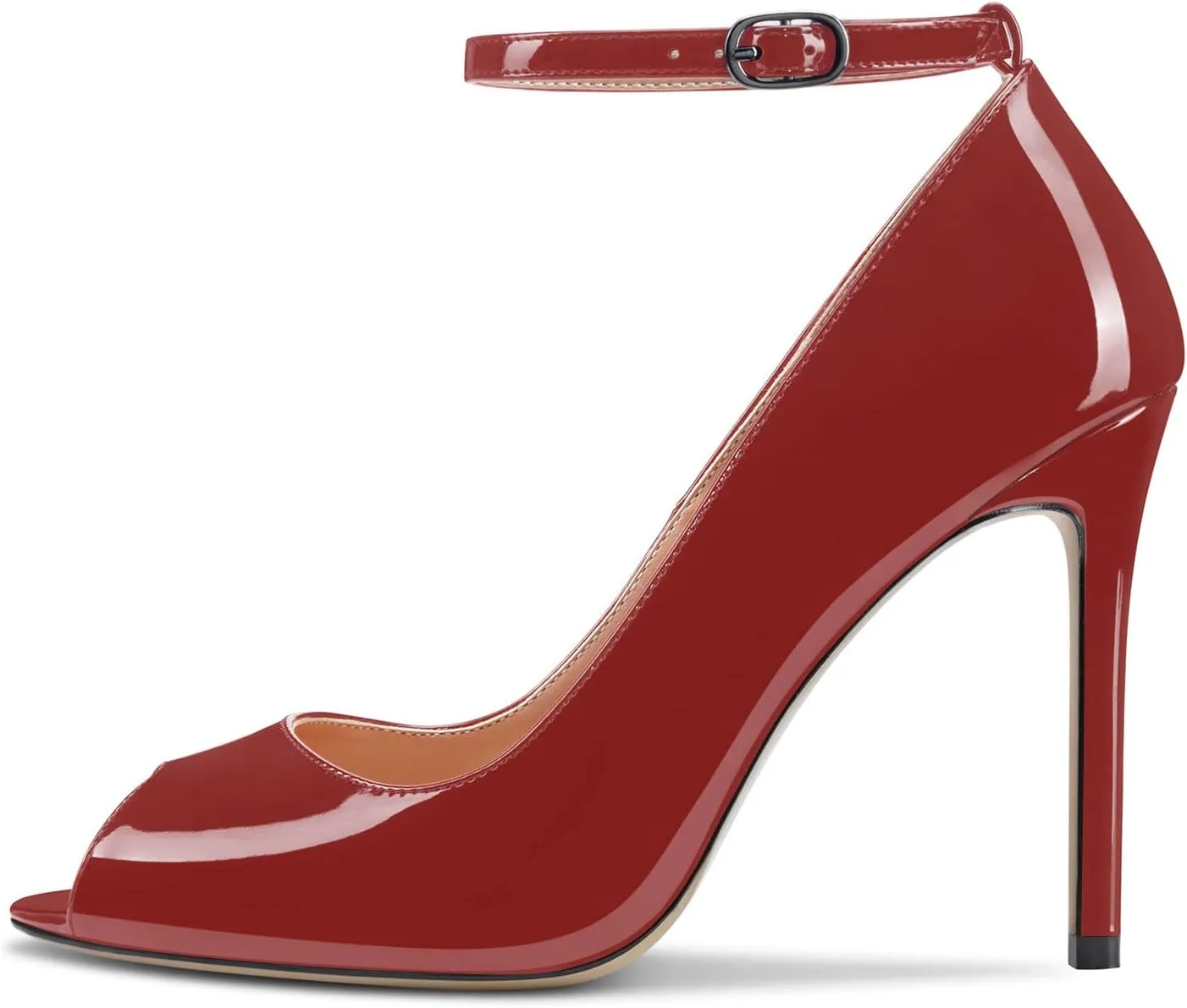 Aachcol Women Ankle Strap Pumps Stiletto High Heel Peep Open Round Toe 4 Inches