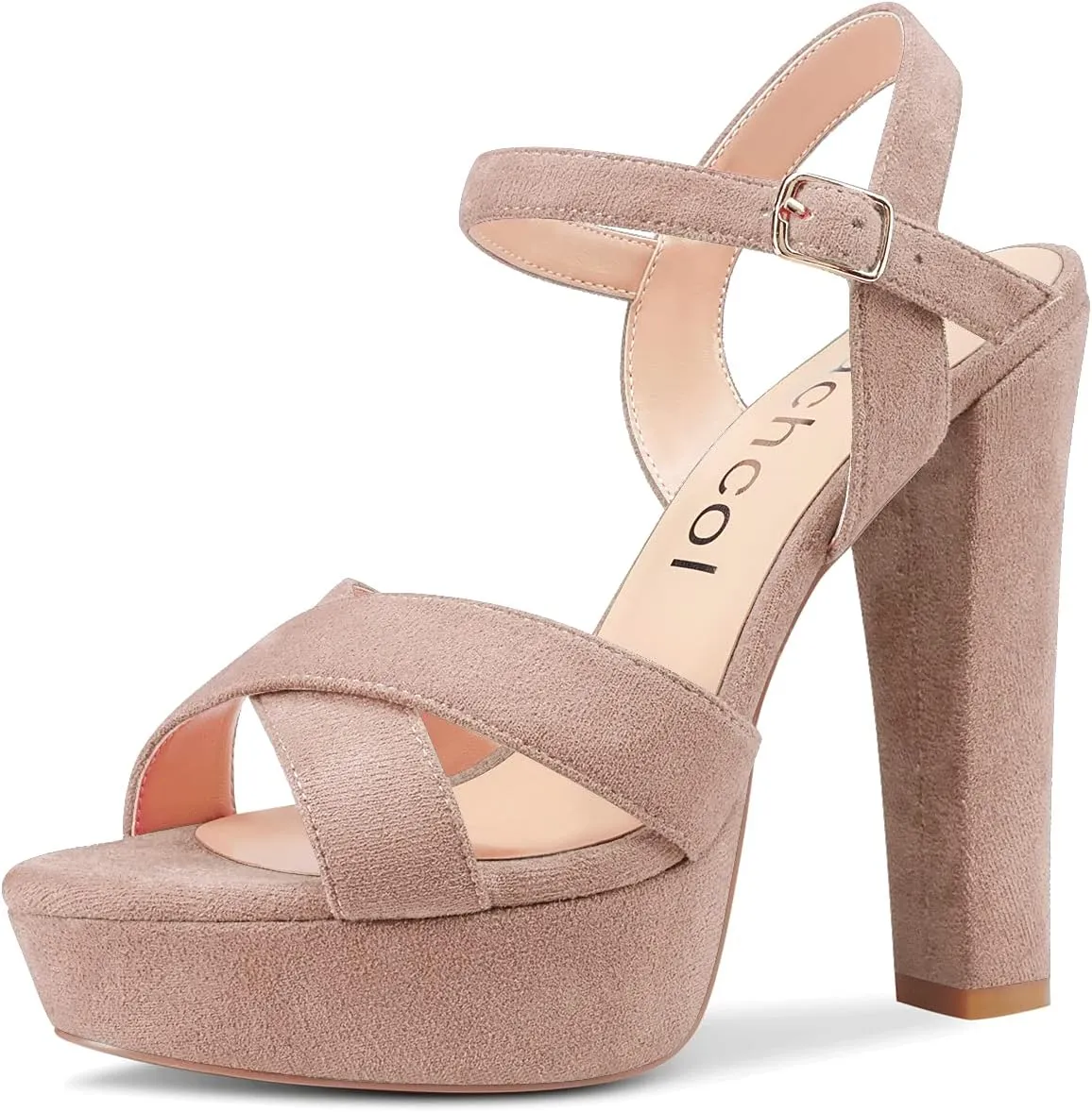 Aachcol Women Platform Ankle Strap Sandals Peep Open Toe Chunky Block High Heel Slingback Wedding Party Dress Shoes 5 Inches