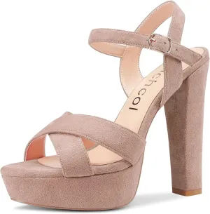Aachcol Women Platform Ankle Strap Sandals Peep Open Toe Chunky Block High Heel Slingback Wedding Party Dress Shoes 5 Inches