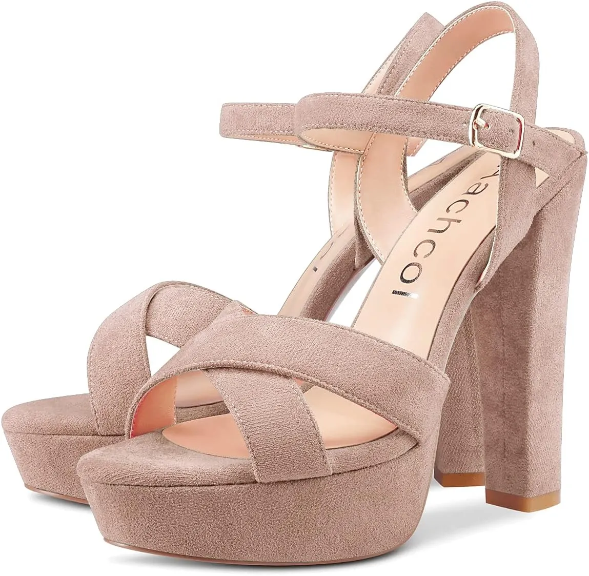 Aachcol Women Platform Ankle Strap Sandals Peep Open Toe Chunky Block High Heel Slingback Wedding Party Dress Shoes 5 Inches