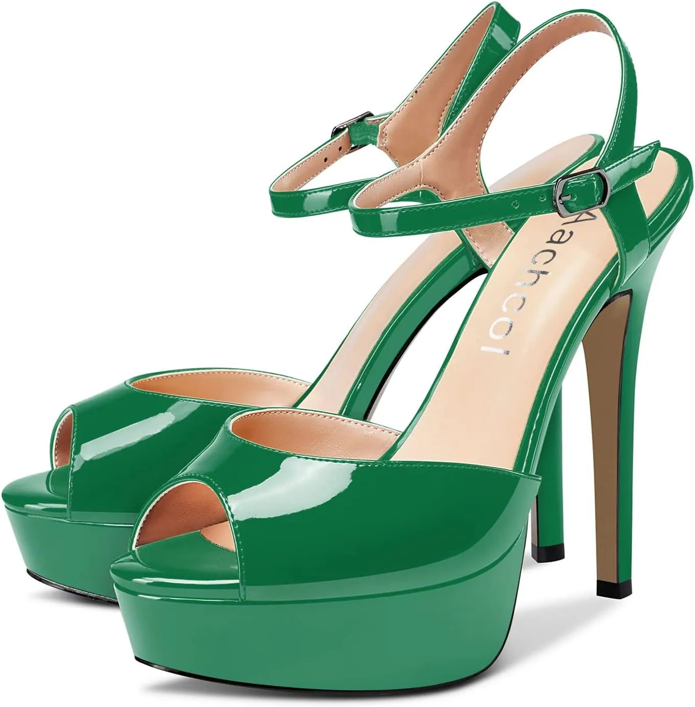 Aachcol Women Platform Sandals Ankle Strap Peep Open Toe Stiletto High Heel Slingback Dress Shoes 5 Inches