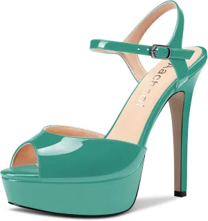 Aachcol Women Platform Sandals Ankle Strap Peep Open Toe Stiletto High Heel Slingback Dress Shoes 5 Inches
