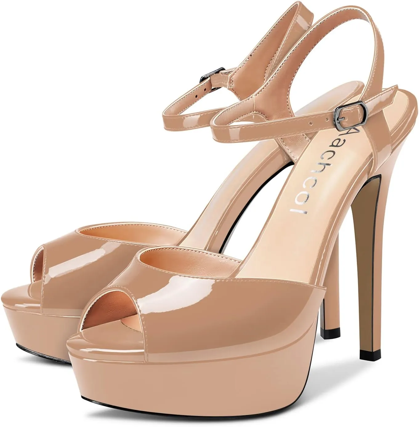 Aachcol Women Platform Sandals Ankle Strap Peep Open Toe Stiletto High Heel Slingback Dress Shoes 5 Inches
