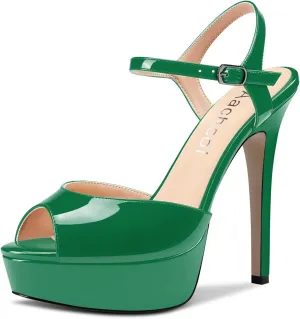 Aachcol Women Platform Sandals Ankle Strap Peep Open Toe Stiletto High Heel Slingback Dress Shoes 5 Inches