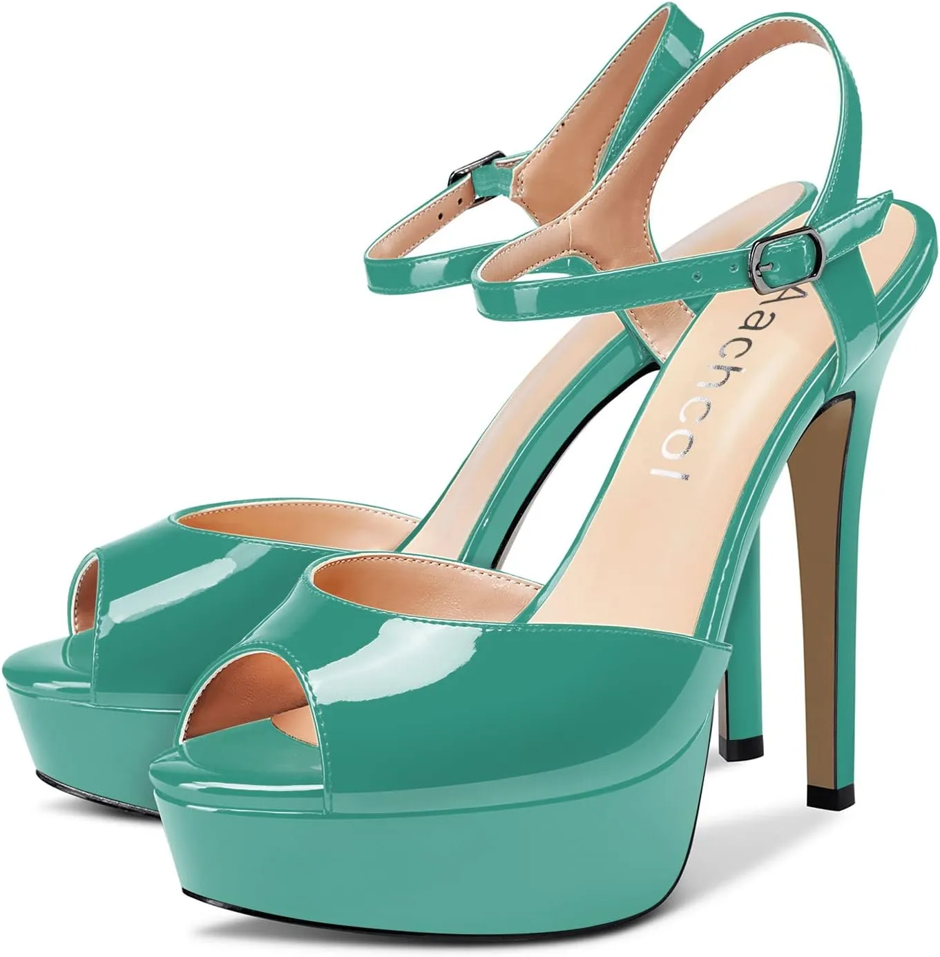 Aachcol Women Platform Sandals Ankle Strap Peep Open Toe Stiletto High Heel Slingback Dress Shoes 5 Inches