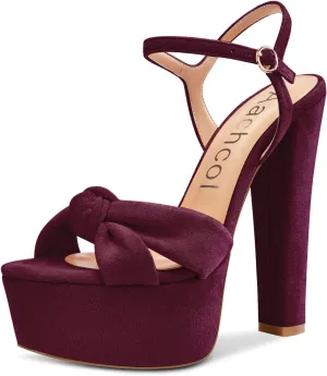 Aachcol Women Platform Sandals Chunky Block High Heel Ankle Strap Peep Open Toe Slingback Dress Shoes Wedding Party 6 Inch