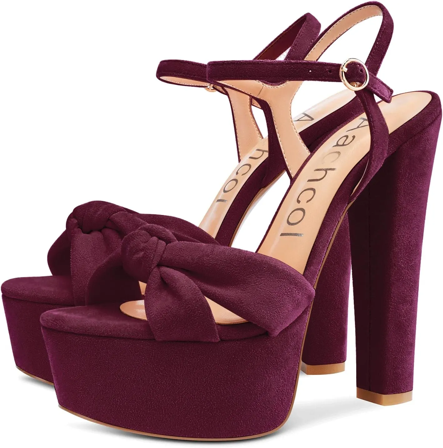 Aachcol Women Platform Sandals Chunky Block High Heel Ankle Strap Peep Open Toe Slingback Dress Shoes Wedding Party 6 Inch