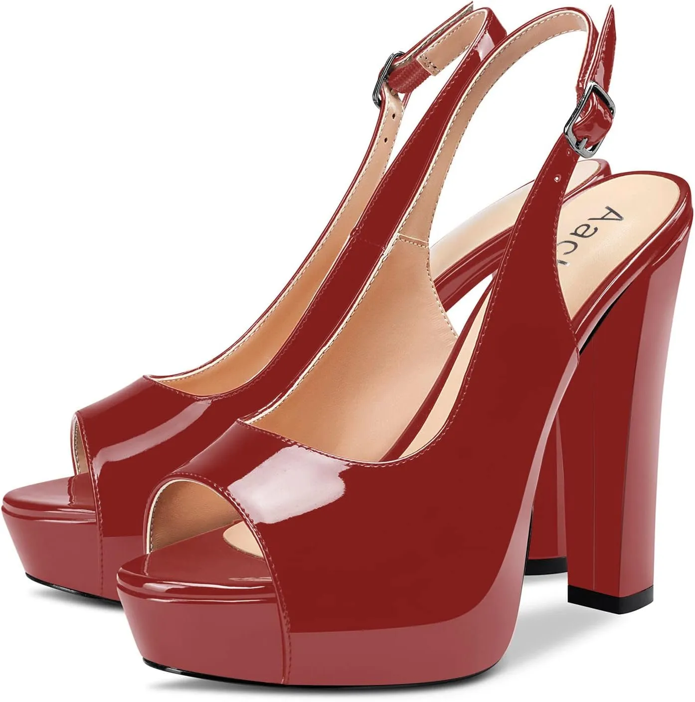 Aachcol Women Platform Sandals Chunky Block High Heel Slingback Peep Open Toe Ankle Strap Dress Shoes 5 Inch