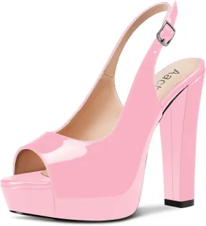 Aachcol Women Platform Sandals Chunky Block High Heel Slingback Peep Open Toe Ankle Strap Dress Shoes 5 Inch