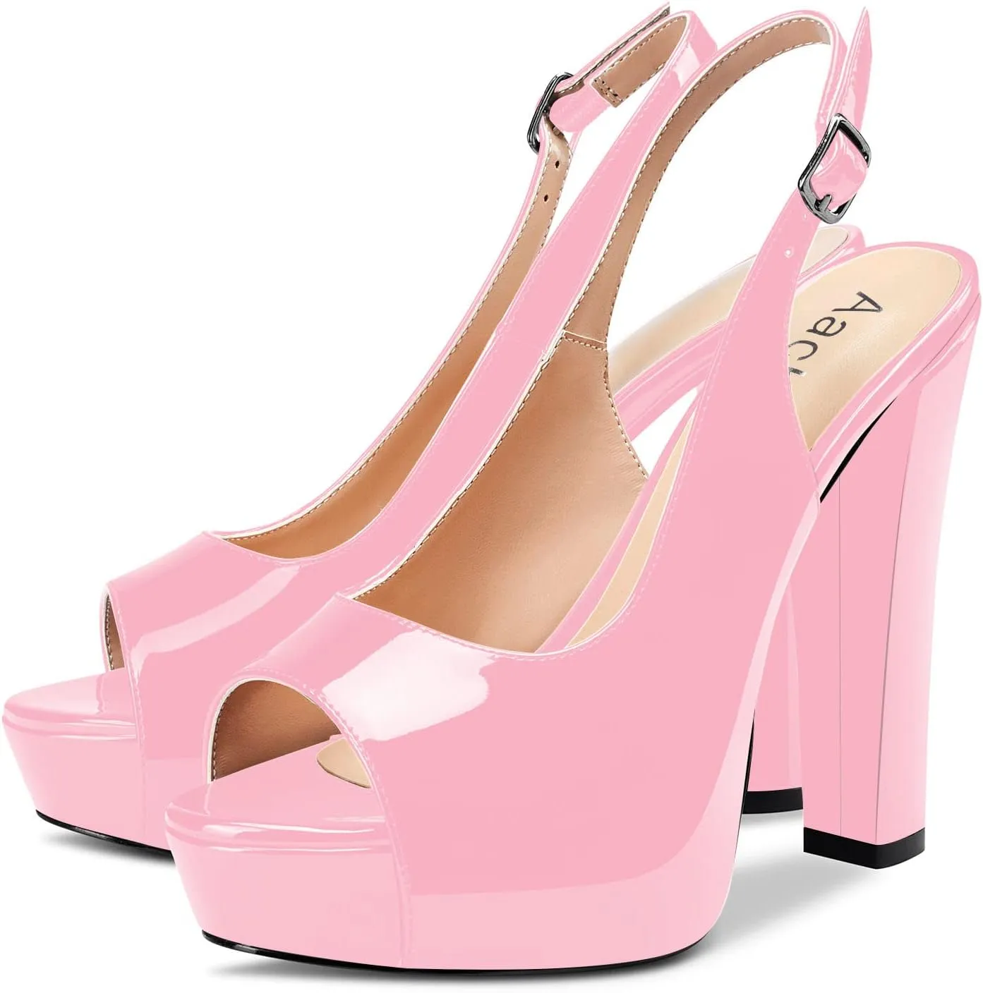 Aachcol Women Platform Sandals Chunky Block High Heel Slingback Peep Open Toe Ankle Strap Dress Shoes 5 Inch