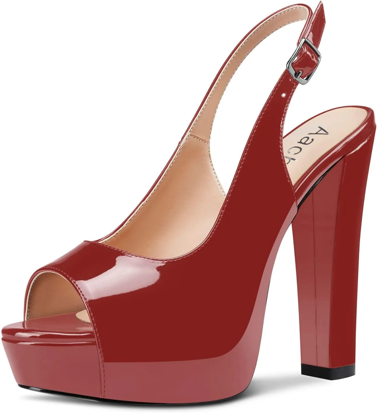 Aachcol Women Platform Sandals Chunky Block High Heel Slingback Peep Open Toe Ankle Strap Dress Shoes 5 Inch