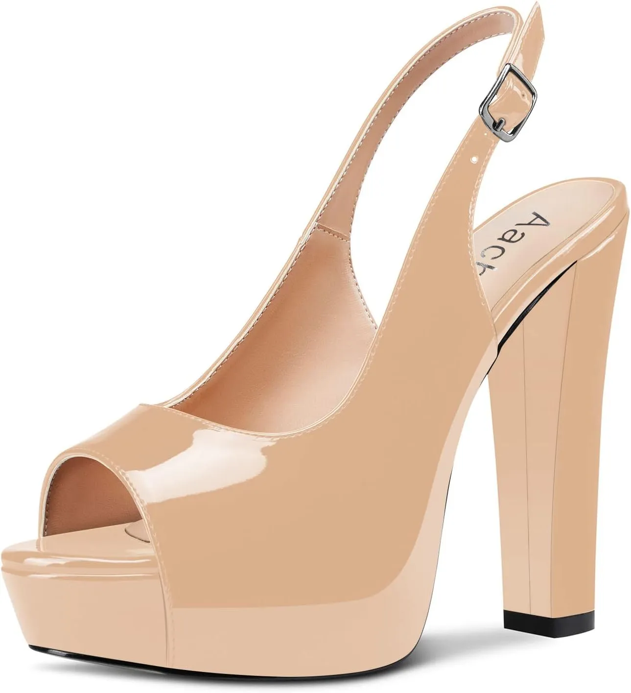 Aachcol Women Platform Sandals Chunky Block High Heel Slingback Peep Open Toe Ankle Strap Dress Shoes 5 Inch