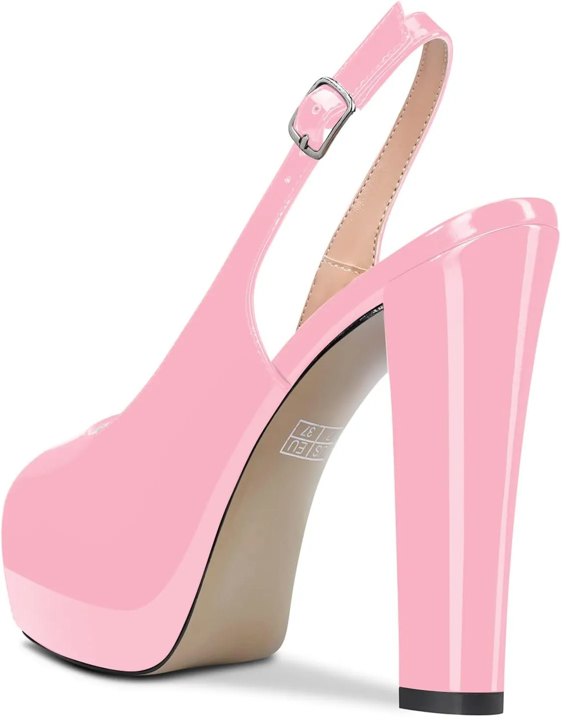 Aachcol Women Platform Sandals Chunky Block High Heel Slingback Peep Open Toe Ankle Strap Dress Shoes 5 Inch