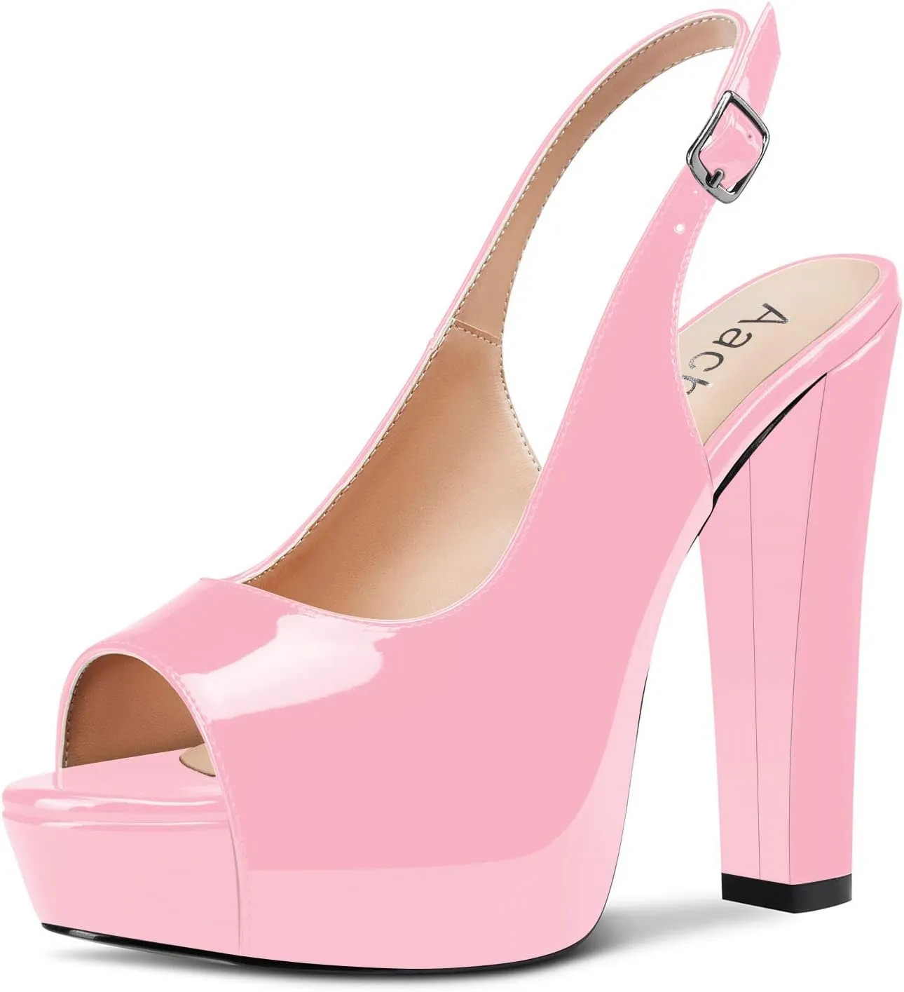Aachcol Women Platform Sandals Chunky Block High Heel Slingback Peep Open Toe Ankle Strap Dress Shoes 5 Inch
