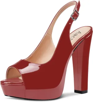 Aachcol Women Platform Sandals Chunky Block High Heel Slingback Peep Open Toe Ankle Strap Dress Shoes 5 Inch