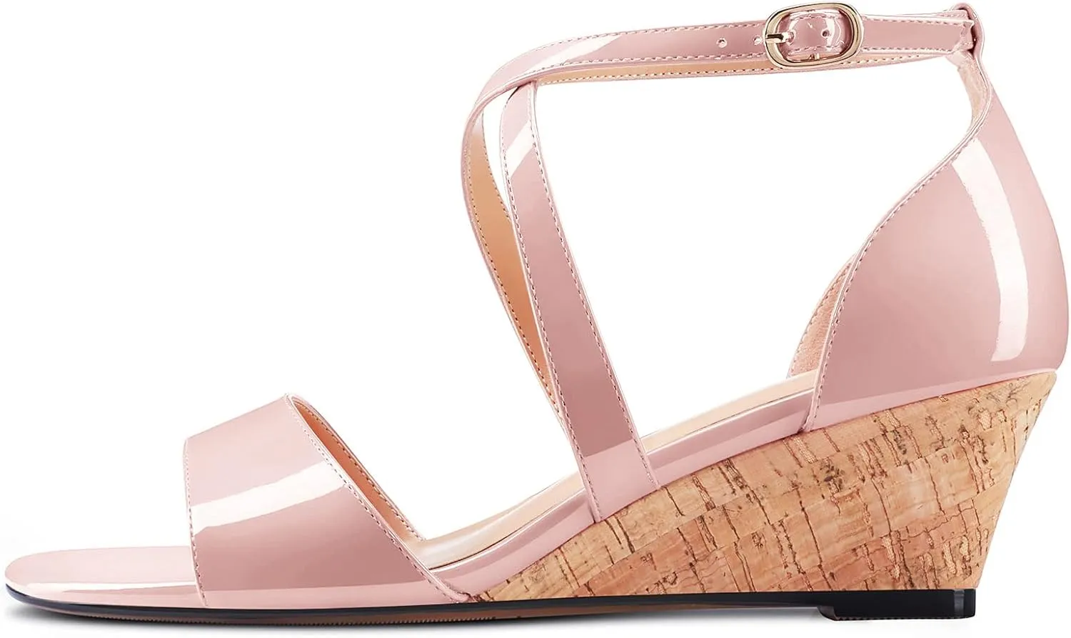 Aachcol Women Platform Sandals Clear Peep Open Toe Ankle Strap Wedge Mid Low Heel Dress Shoes Office Wedding Patent 2 Inch