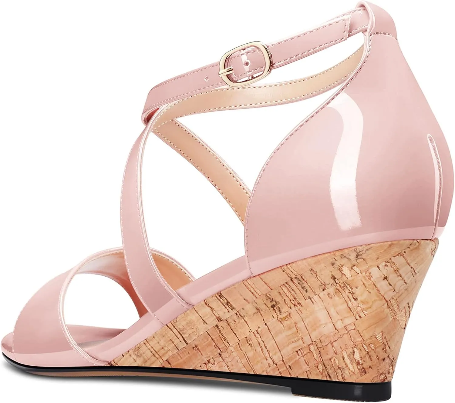 Aachcol Women Platform Sandals Clear Peep Open Toe Ankle Strap Wedge Mid Low Heel Dress Shoes Office Wedding Patent 2 Inch
