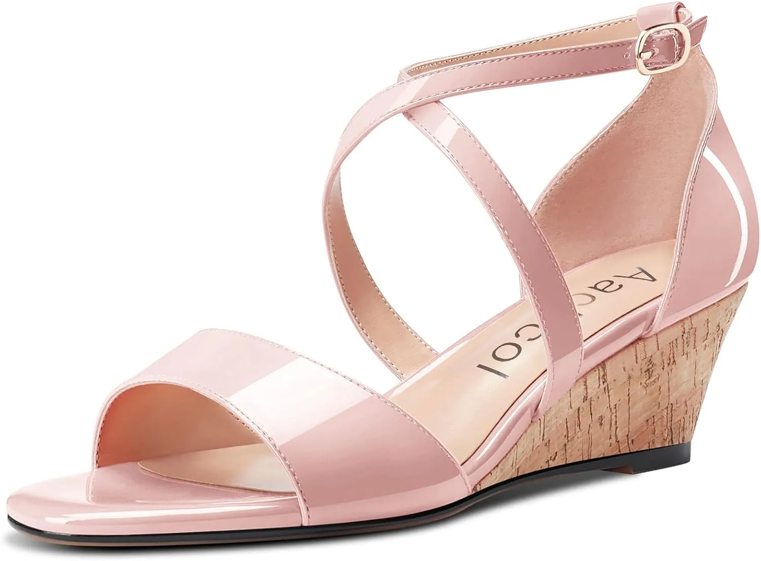 Aachcol Women Platform Sandals Clear Peep Open Toe Ankle Strap Wedge Mid Low Heel Dress Shoes Office Wedding Patent 2 Inch
